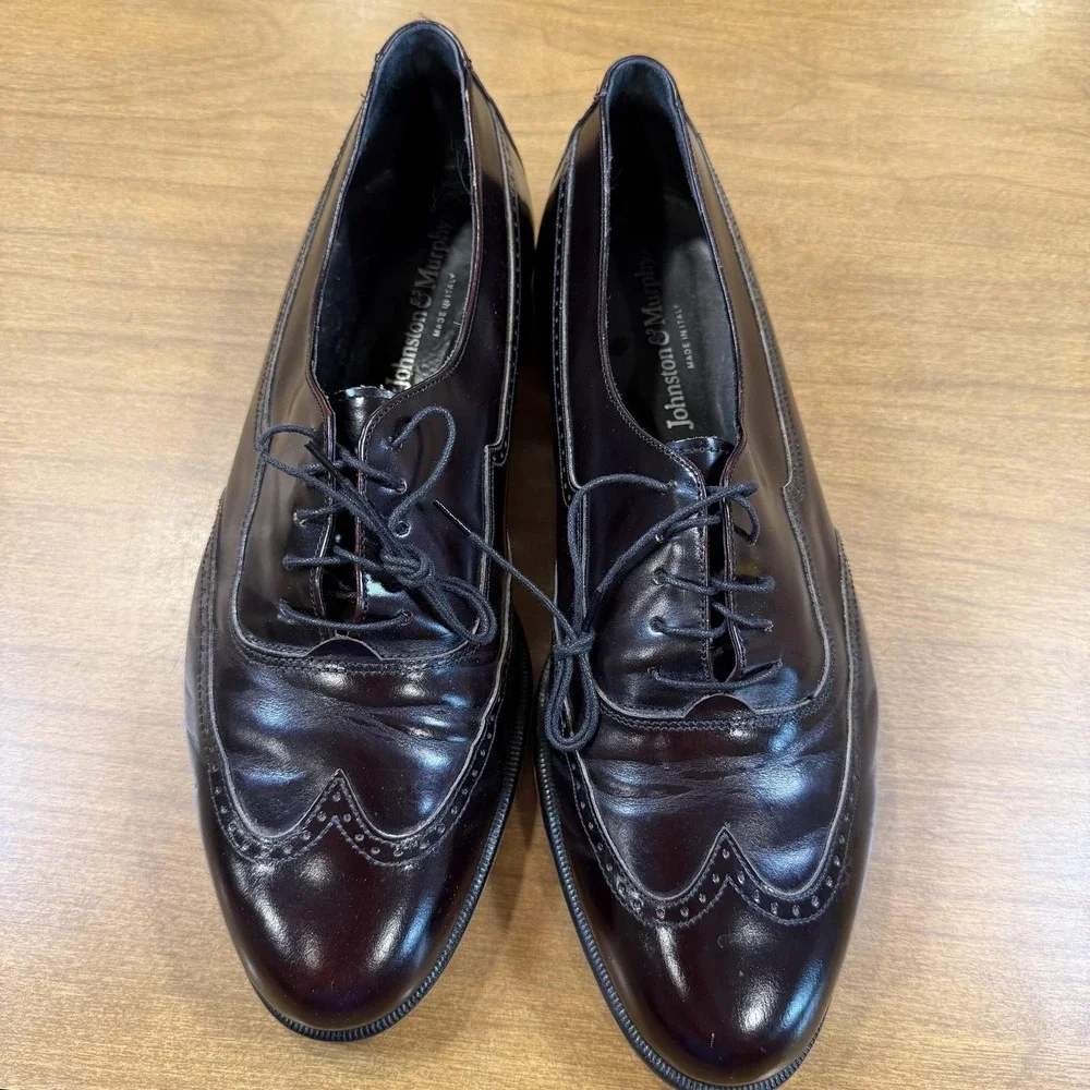 Johnston & Murphy Wingtip Shoes Mens Size 9.5 W Brown Brogue Oxford Italy Dress